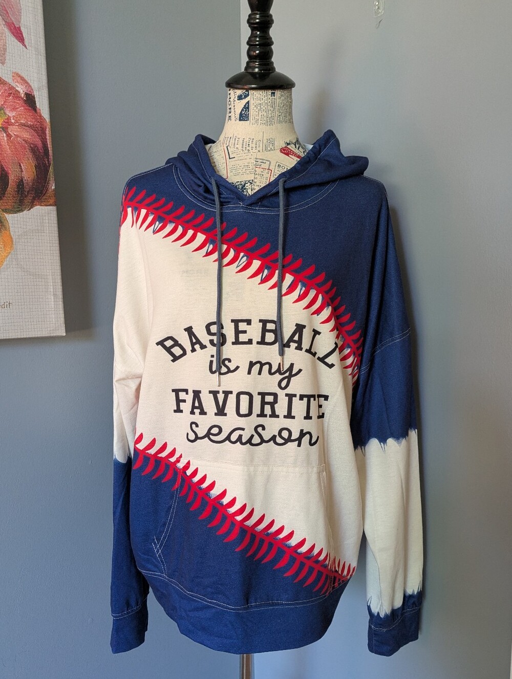 Baseball Is My Favorite Season Hoodie - Navy, White & Red